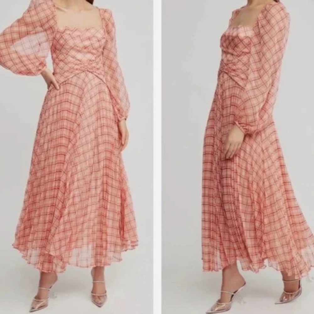 NWT Spring Acler Mattison Peach Plaid Midi Dress - SIZE 4